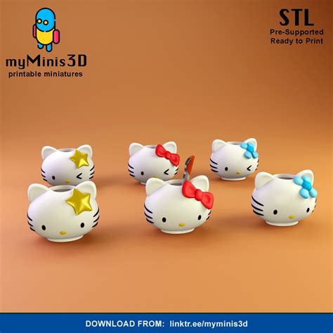 Download Stl File 6 Pack Hello Kitty Holders Or Pots 3d Print Models