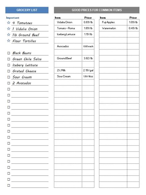 Grocery List Template Free Word Templates