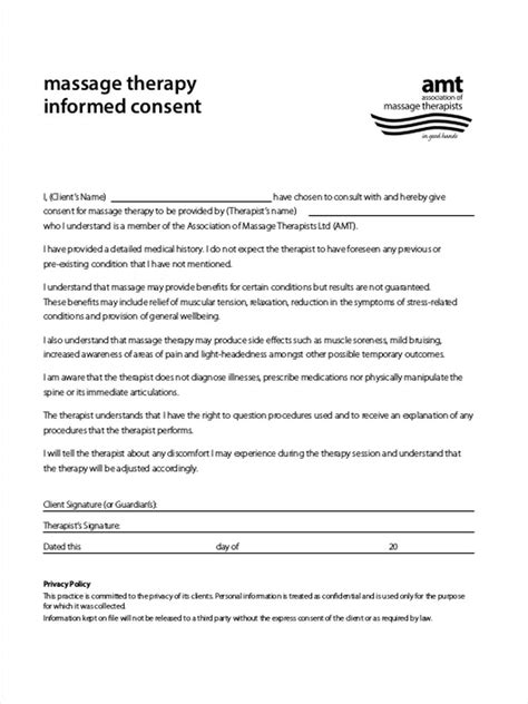 Printable Massage Therapy Consent Form Template Printable Forms Free