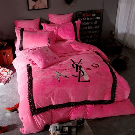 Victoria S Secret Velvet Warm Lace Embroidery Bedding Set Ccxy Ebeddingsets Pink Bedding Set