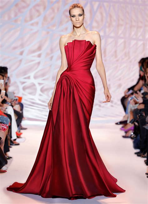 Zuhair Murad Evening Gowns Red Satin Prom Dress Haute Couture Dresses