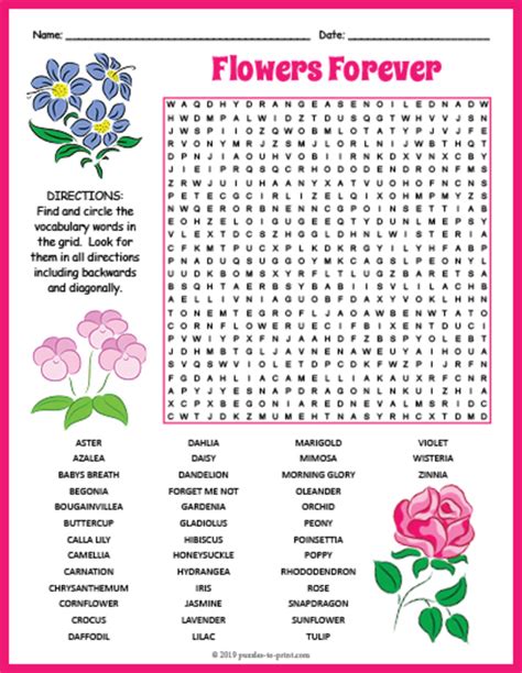 Flower Word Search Puzzle By Puzzles To Print Teachers Pay Teachers