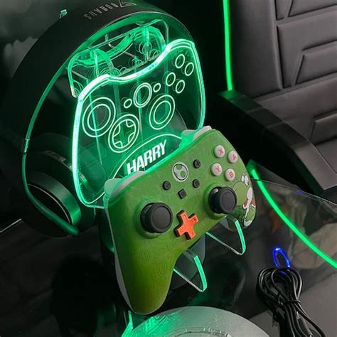 Personalised Neon Green Controller And Headset Gaming Station Etsy Uk
