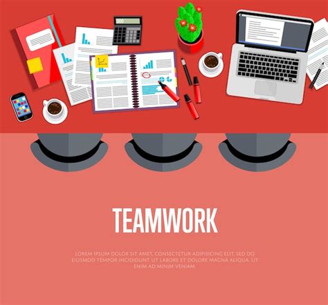 Premium Vector Teamwork Concept Top View Workspace