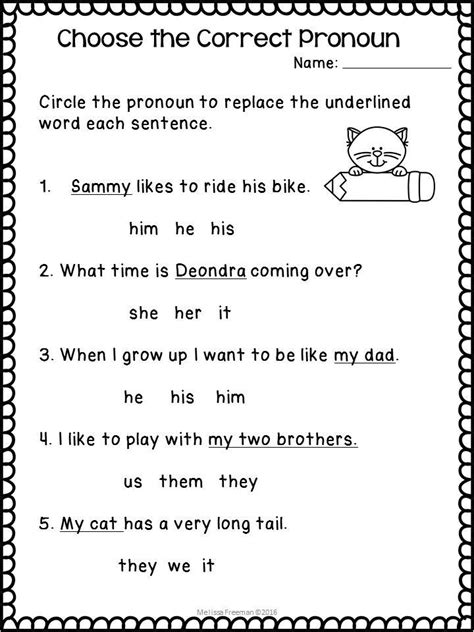 Subject Pronouns Worksheet 1st Grade