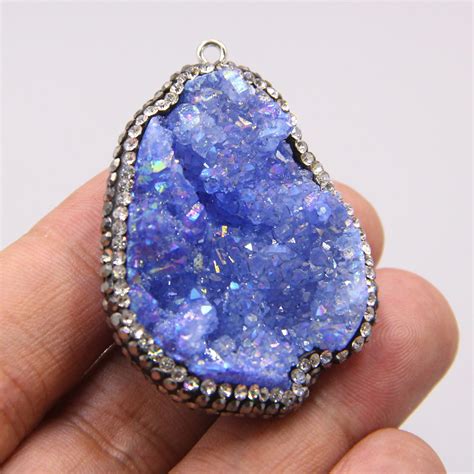 Blue Quartz Crystal Stone Pendant Agates Druzy Pendulum Natural Stone