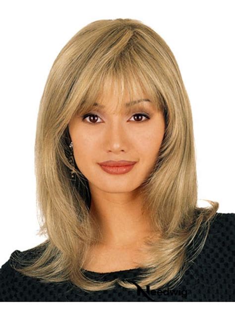 Blonde Human Hair Wigs Layered Cut Shoulder Length With Monofilament