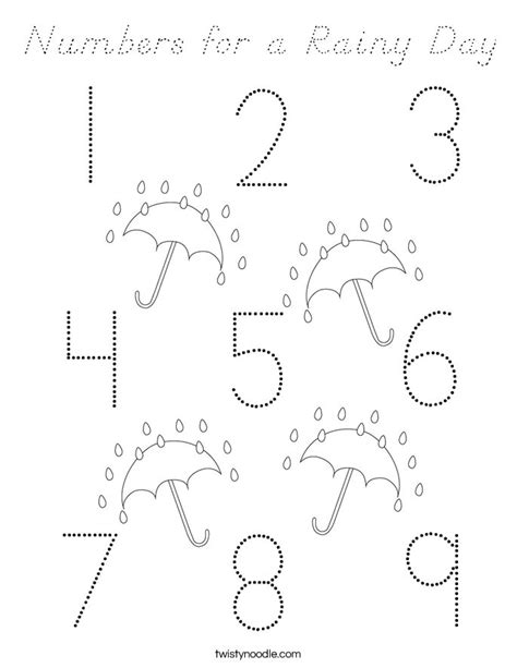 Numbers For A Rainy Day Coloring Page Dnealian Twisty Noodle 49f