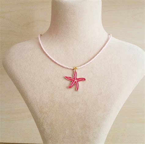 Sea Star Necklace Starfish Necklace Beaded Jewelry Pink Etsy Pretty