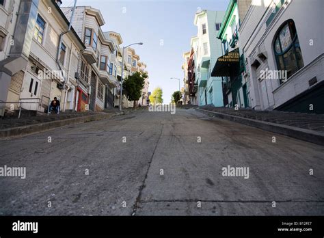 Steep Hill Of Broadway Street San Francisco California Usa Stock Photo