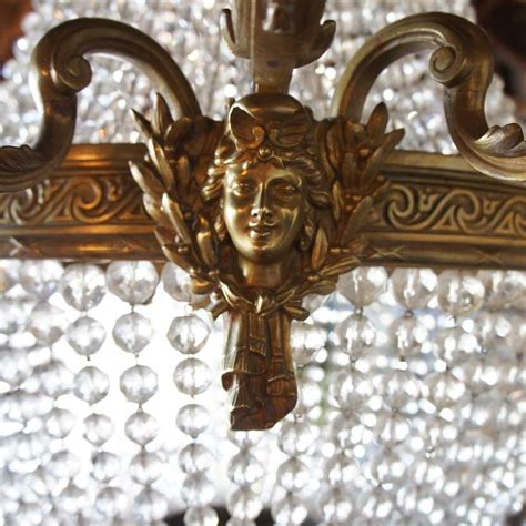 Antique french empire crystal beaded basket chandelier shade flush mount xl 14. French Empire Style Crystal 8-Light Basket Chandelier ...