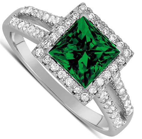 Luxurious 150 Carat Princess Cut Green Emerald And Diamond Engagement