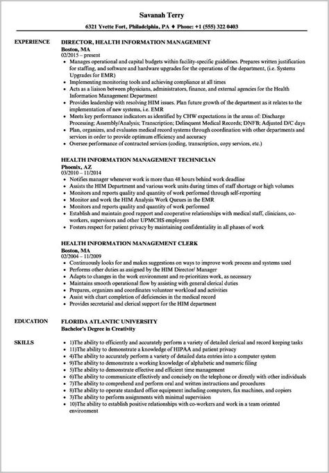Resume Examples For Health Information Management Resume Example Gallery
