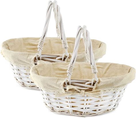 Cornucopia Wicker Baskets With Handles 2 Pack White
