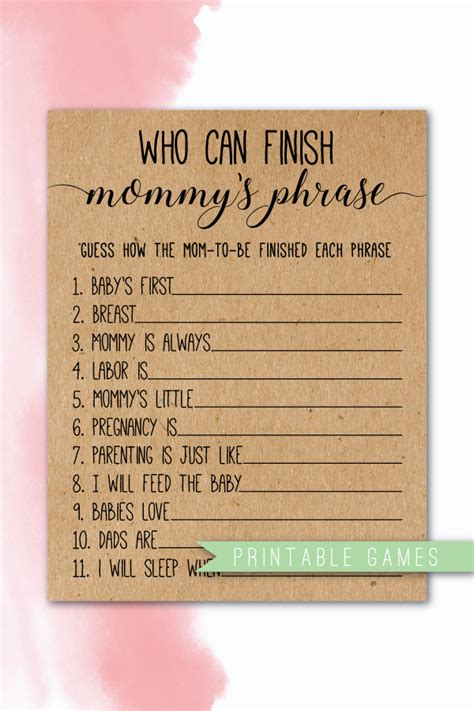 Who Can Finish Mommys Phrase Baby Shower Game Finish Etsy Baby