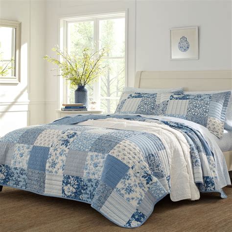 Paisley Printed Patchwork Blue Mini Quilt Set By Laura Ashley