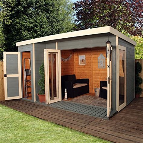 12×8 Tandg Wooden Contemporary Summerhouse With Side Storage Shed By