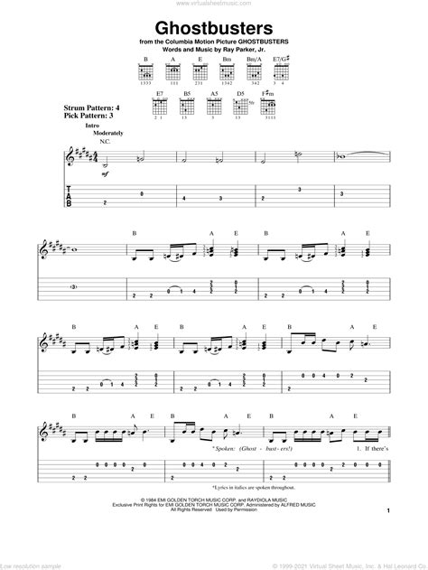 Jr Ghostbusters Sheet Music For Guitar Solo Easy Tablature