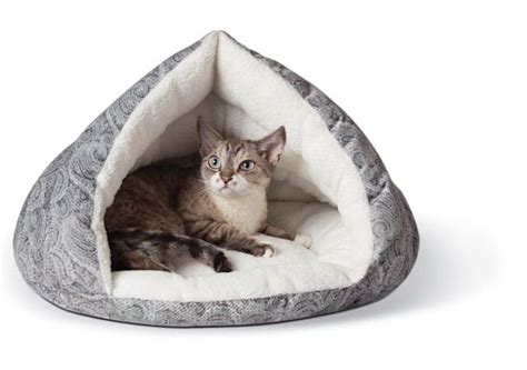 Kandh Pet Products Self Warming Hooded Cat Bed Chocolatetan Small
