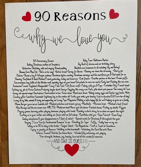 2030405060708090100 Reasons Why We Love You Print Etsy