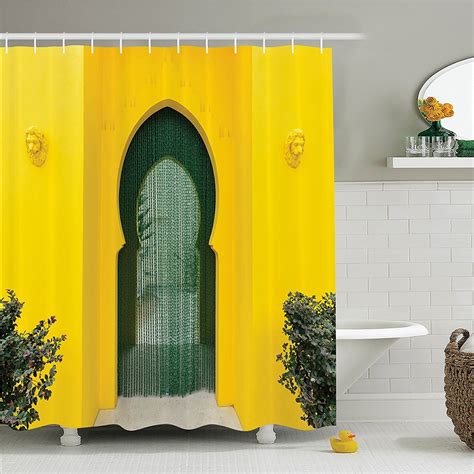 Arabian Decor Shower Curtain Set Nostalgic Moroccan Architecture With