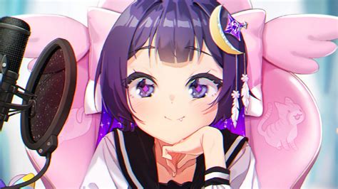 Download Wallpaper 2560x1440 Girl Smile Glance Anime Art Purple