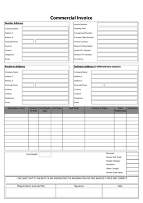 tnt commercial invoice template invoice