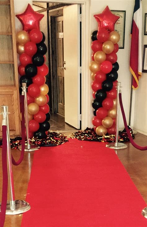 Red Carpet Balloon Column Idea Red Party Decorations Red Carpet