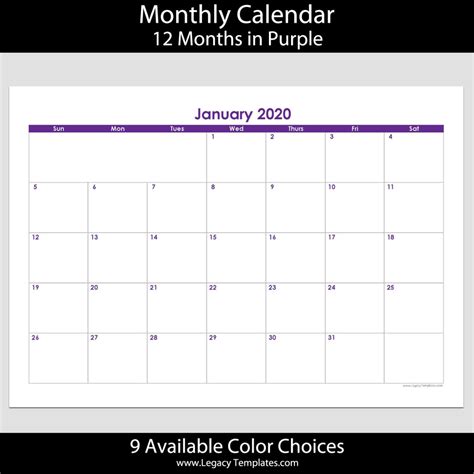 2020 12 Month Landscape Calendar A4 Legacy Templates