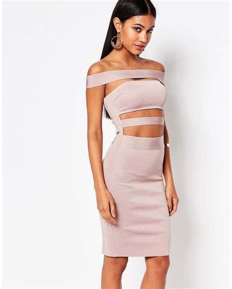Lyst Wow Couture Off Shoulder Bandage Dress In Pink