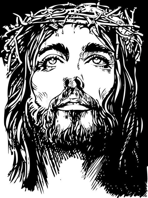 Grafisches Nahaufnahmeporträt Jesus Christus Skizzenillustration Stock