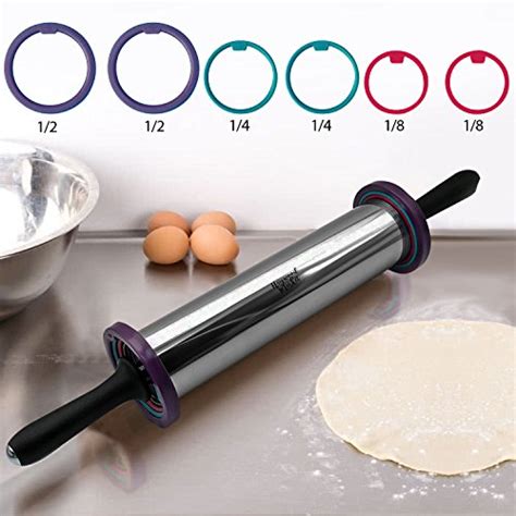 Stainless Steel Rolling Pin With Thickness Rings Large Heavy Duty