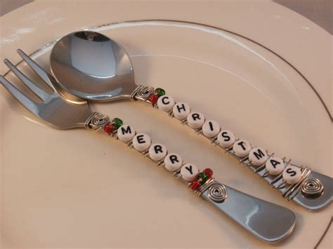 Merry Christmas Appetizer Fork And Spoon Set Etsy
