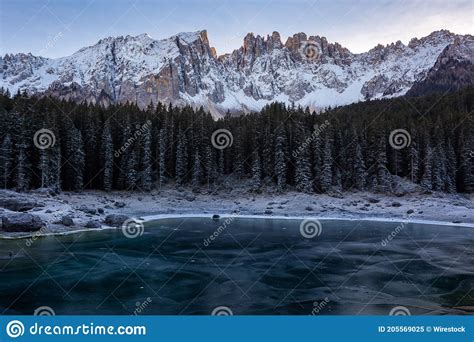 Beautiful Scenery Of The Lake Carezza With Mount Latemar Bolzano