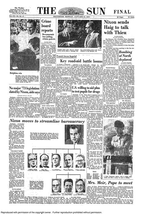 Retro Baltimore The Sun Front Page January 15 1973 Click On The