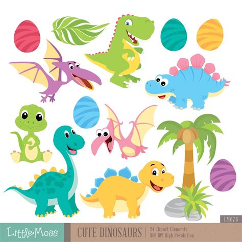 Cute Dinosaur Digital Clipart By Littlemoss On Etsy Etsy