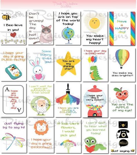 20 Lunch Box Notes Cards With Motivational Messages For Kids Children