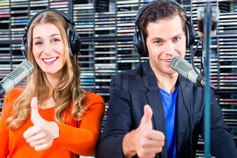 Radio Presenters In Radio Station On Air Stock Image Colourbox