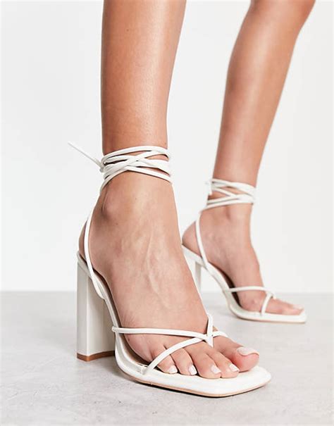 Simmi London Cally Toe Thong Lace Up Block Heels In White Asos