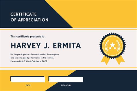 Blue And Yellow Polygon With Badge Certificate Certificate Template