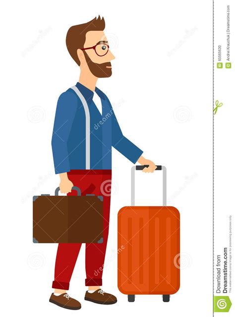 Man With Suitcase On Wheels And Briefcase Stock Vector Image Flat Design Illustration
