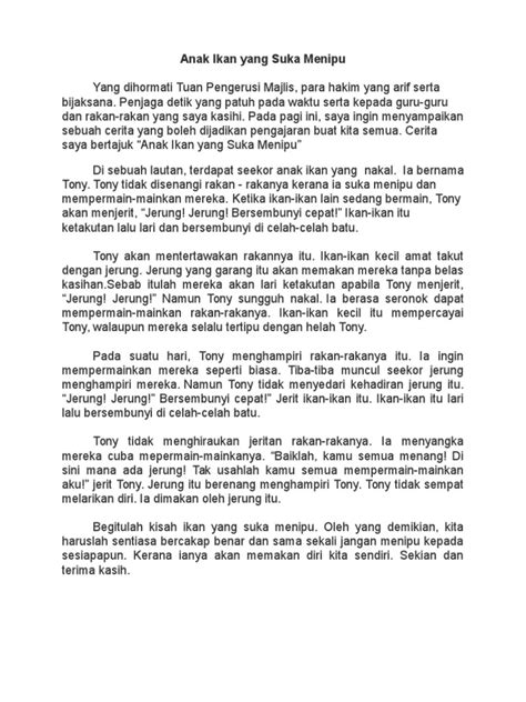 Contoh Teks Pertandingan Bercerita Bahasa Melayu Sekolah Rendah Tahap 2