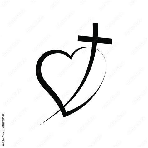 Christian Cross Icon In Heart Shape Abstract Religious Symbol Vector