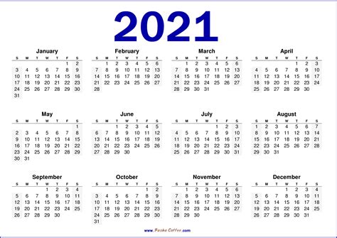 Printable 5 By 8 2021 Calendar 2021 Printable Calendar Year At A