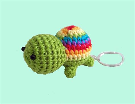 Rainbow Turtle Keyring Crochet Keychain Knit Miniature Pet Etsy Uk