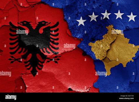 Flags Of Albania And Kosovo Painted On Cracked Wall Stock Photo Alamy