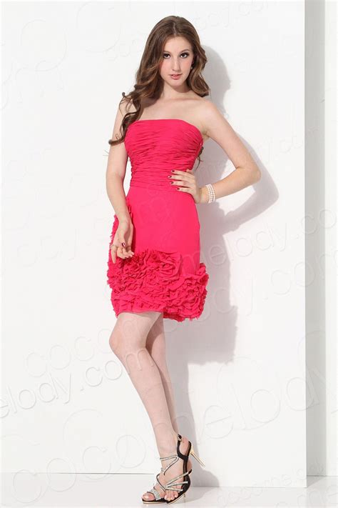 Hot Selling Sheath Column Strapless Short Mini Chiffon Red Cocktail Dress Cosb13010 Red