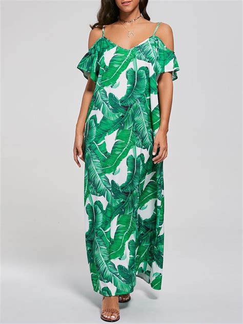 Photo Gallery Cold Shoulder Tropical Maxi Dress