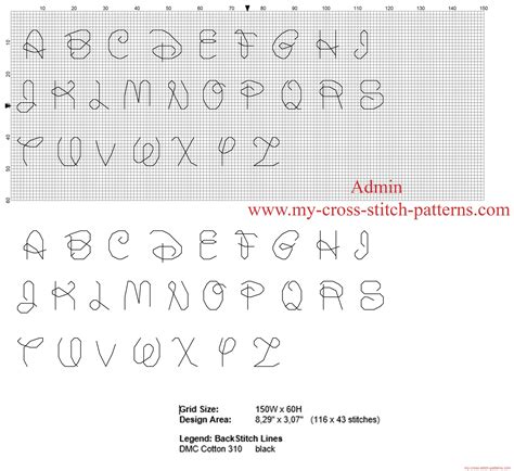 Disney Font Cross Stitch Alphabet With Back Stitch Each Letter Size 10