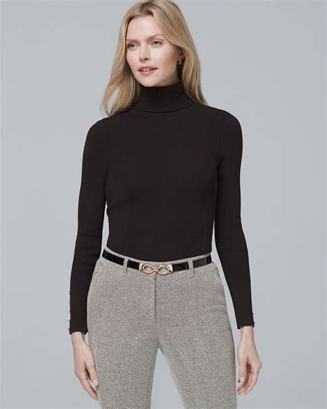 Button Detail Ribbed Turtleneck White House Black Market